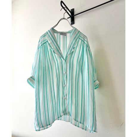Euro Vintage Stripe Pattern Sheer Blouse