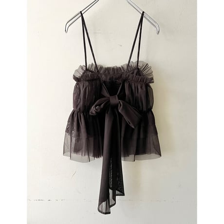Back Ribbon Sheer Tulle Ruffle Top