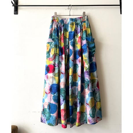 Multicolor Dot Pattern Side Pocket Rayon Skirt