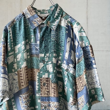 Euro Vintage Patchwork Pattern Silk Shirt