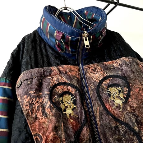 80-90's Otello Pelle Embroidery Design Art Pattern Zip JKT