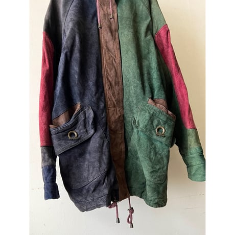 90's Crazy Pattern Suede Leather Zip-up JKT