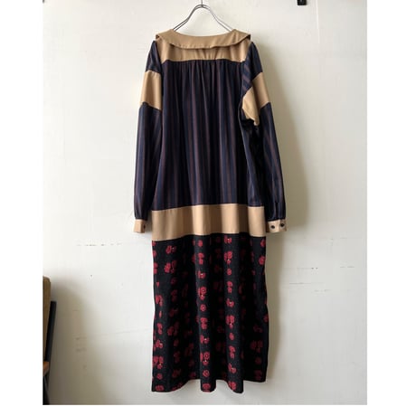 Stripe & Flower Pattern Docking Maxi Dress
