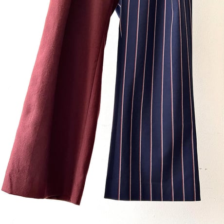 Bi-color Design Waist Ribbon Wide Flare Pants