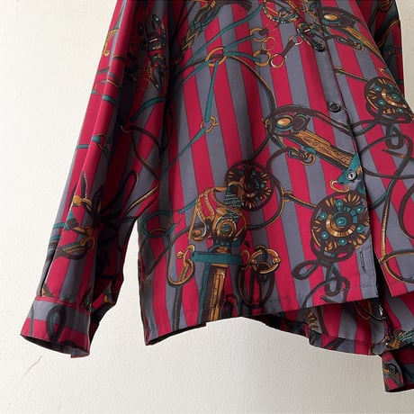 Vintage Stripe&Scarf Patternシャツブラウス
