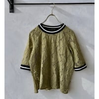 Khaki Color Flower Lace Design Short Ringer Tee