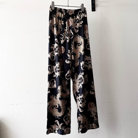 Vintage Dragon Pattern Satin Easy Pants