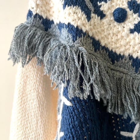 90's  American Weekend Fringe Design Knit Sweater (deadstock)