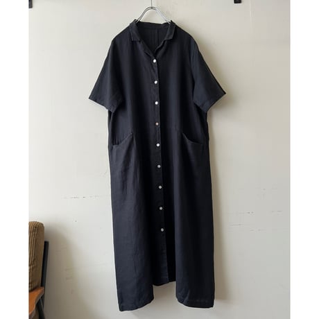 Linen Open Collar Shirt Dress