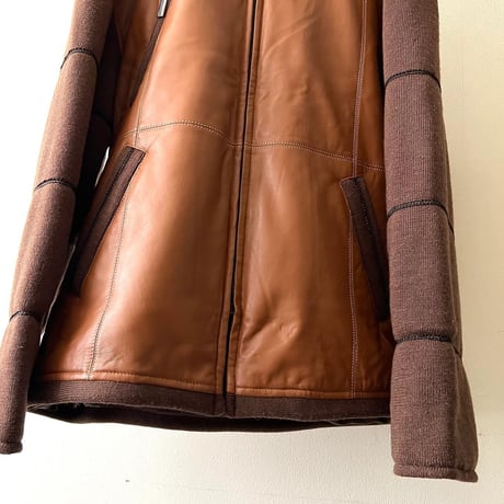 Old Knit & Fake Leather Zip-up JKT