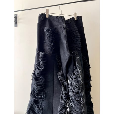 ︎ " rebuild " Black Denim Grunge Wide Flare Pants