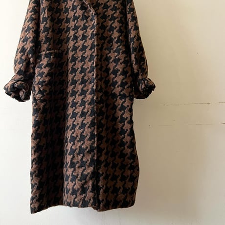 US Vintage Houndstooth Pattern Wool Long Coat