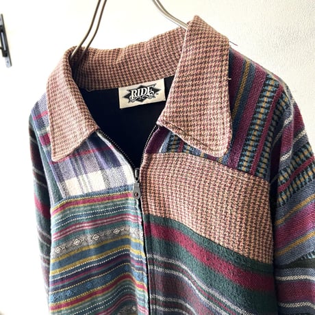 90's Patchwork Design Flannel Zip-up JKT