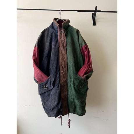 90's Crazy Pattern Suede Leather Zip-up JKT