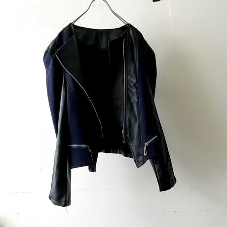 Fake Lether & Knit Switch Pattern Riders JKT
