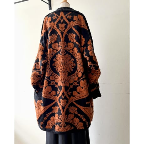 Euro Vintage Botanical Pattern Knit Gown Coat