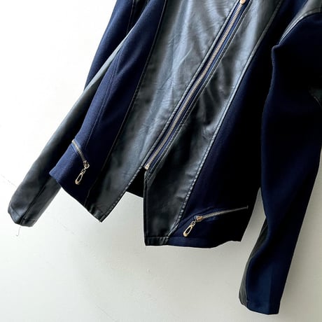 Fake Lether & Knit Switch Pattern Riders JKT