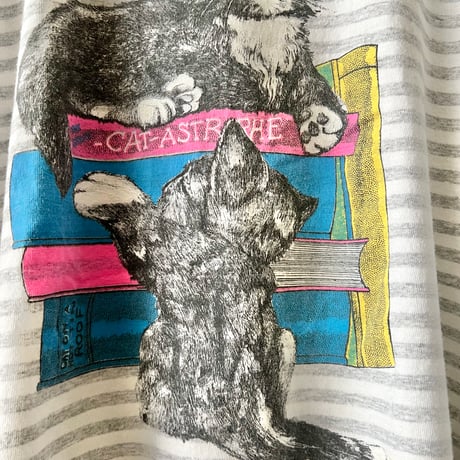 90's Border Pattern Cat Print Short Tee