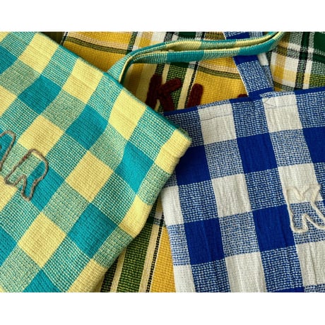 KLAR CHECK TOTE / ピーコックグリーン＆レモンイエロー