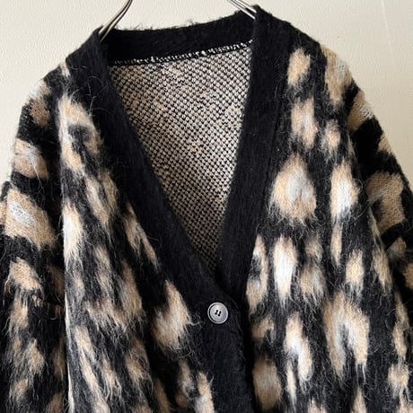 Old Leopard Pattern Shaggy Wool Cardigan