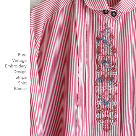 Euro Vintage Embroidery Designストライプブラウス
