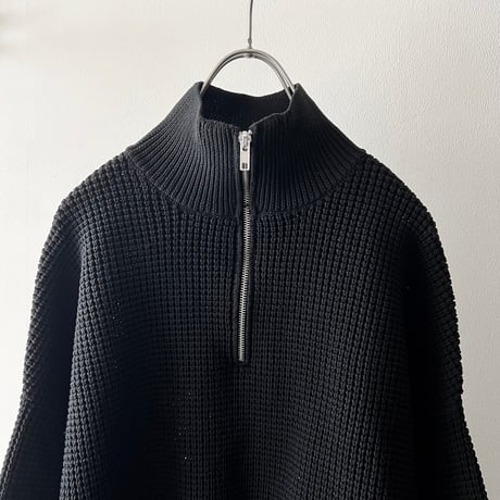 Balloon Sleeve Half-zip High Neck Knit