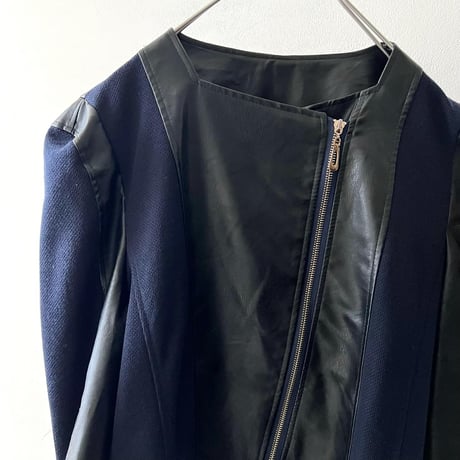 Fake Lether & Knit Switch Pattern Riders JKT