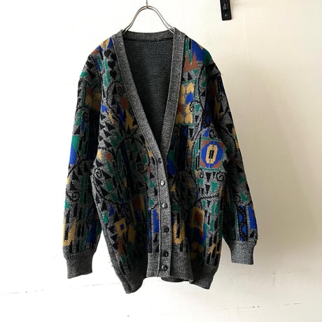 80-90's Geometric Pattern Knit Cardigan