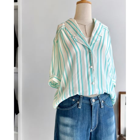 Euro Vintage Stripe Pattern Sheer Blouse