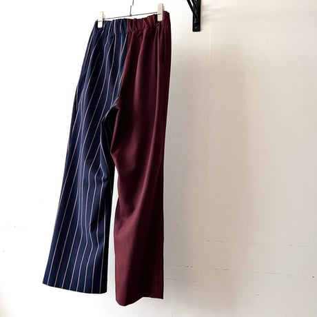 Bi-color Design Waist Ribbon Wide Flare Pants