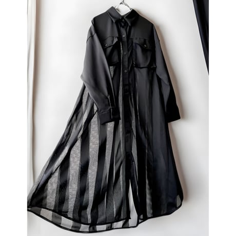 Stripe Pattern Mesh Long Shirt Dress