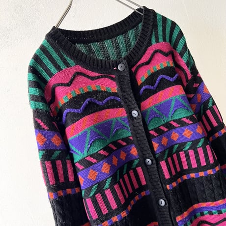 90's Multicolor 3D Design Knit Cardigan