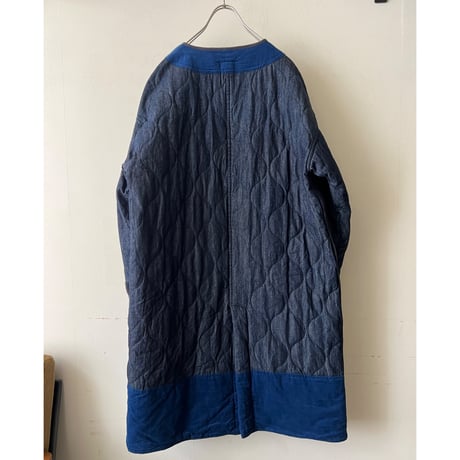 Denim Quilting No-collar Long Coat (jp)