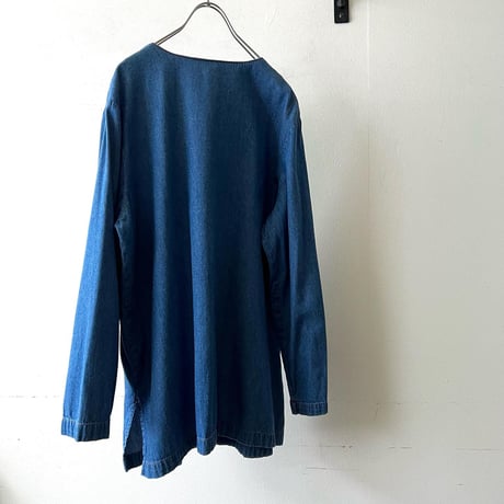 90's No Collar Design Denim Shirt
