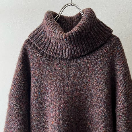 Vintage High Turtle Neck Knit Sweater and Rib Knit Skirt "2piece-sets"