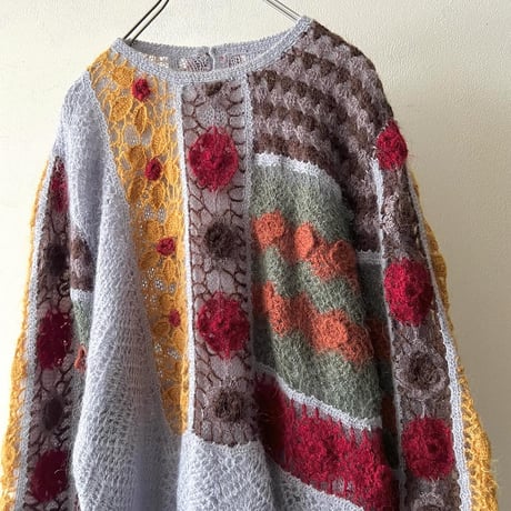 Vintage Crochet Lace Design Knit Sweater