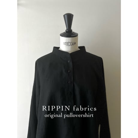 【即納品】【ブラック】ヘンリーネックプルオーバーシャツ