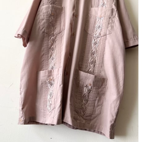 90's Chic Elegant Pink Beige Color Cuba Shirt