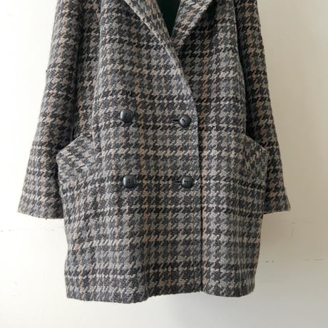 80-90's Euro Houndstooth Pattern Wool Half Coat
