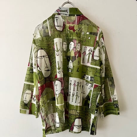 Vintage Comic Pattern Sheer Shirt Blouse