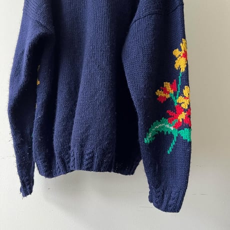 Vintage Flower Pattern  Knit Cardigan