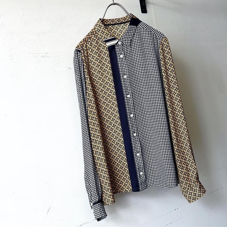 Vintage Geometric Pattern Asymmetry Designブラウス