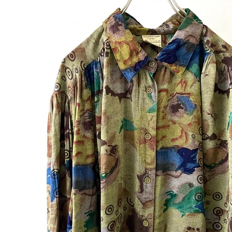 Euro 80-90's Art Pattern Gather Shirt