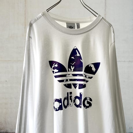 adidas Originals Camo Pattern Big Logo White 3Lines Long Sleeve Tee "deadstock"