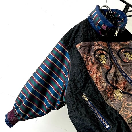 80-90's Otello Pelle Embroidery Design Art Pattern Zip JKT