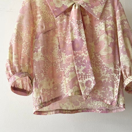 Euro Vintage Big Collar &Ribbon Flower Pattern Short Blouse