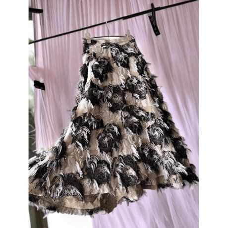 Moke Moke Fur & Botanical Pattern Long Flare Skirt