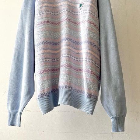 80-90's Border Pattern V-Neck Knit Sweater