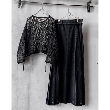 Gather Sleeve Short Mesh Knit