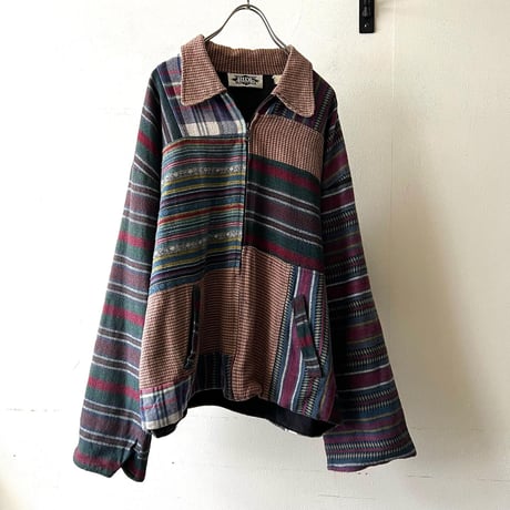 90's Patchwork Design Flannel Zip-up JKT